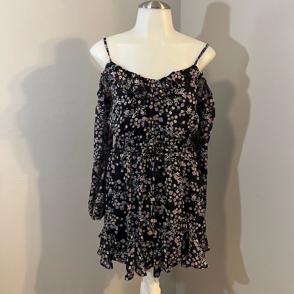 Miami Floral Off-Shoulder Dress - Black and Purple